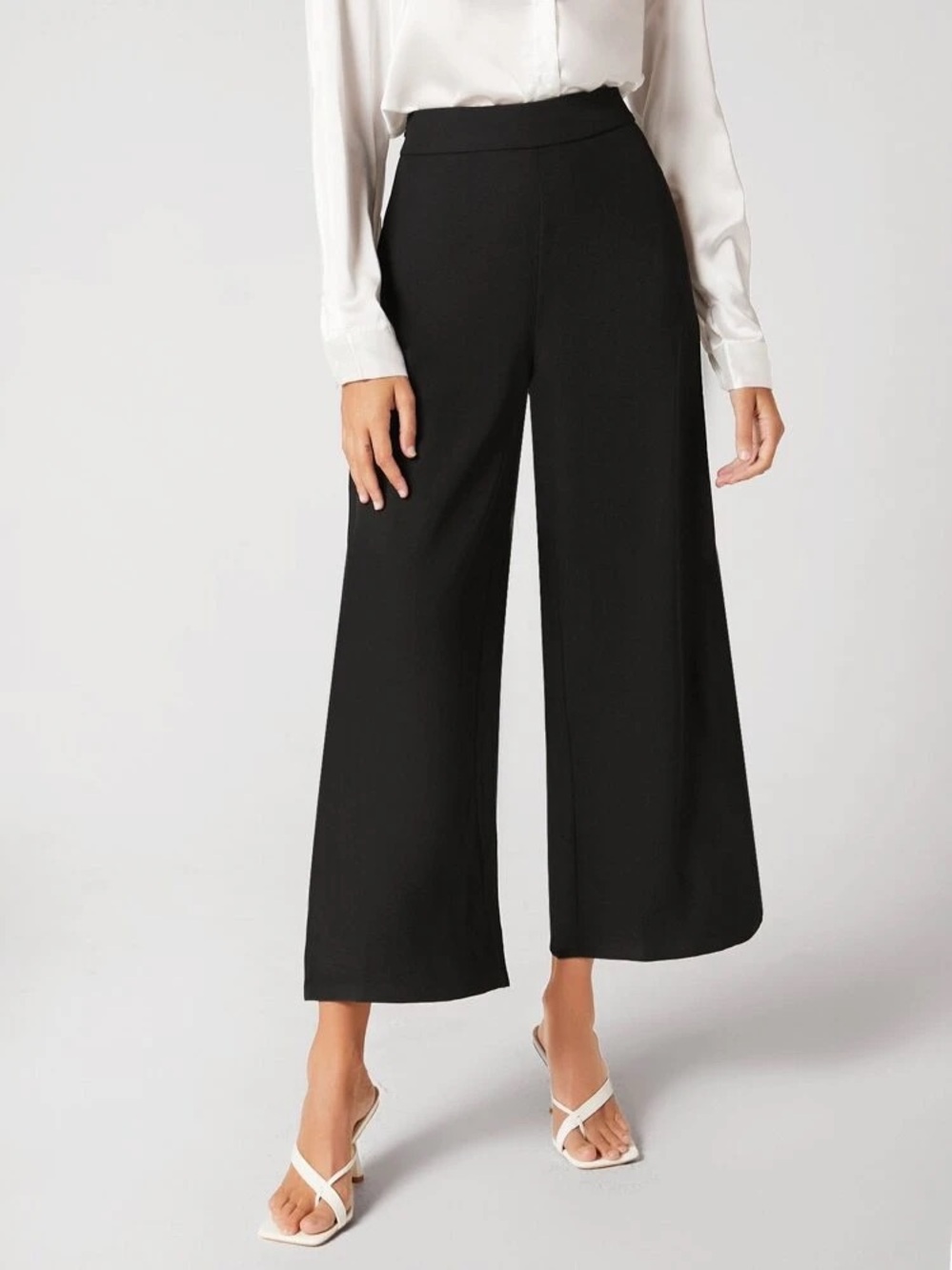 White House Black Market Black High-Rise Wide-Leg Cropped Trousers Sz 10